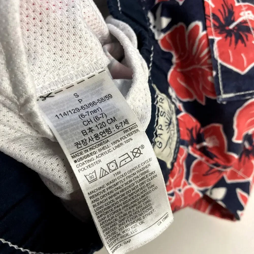 Gap Kids Tropical Hibiscus Swim Trunks - Navy Blue White Red - Small 6/7